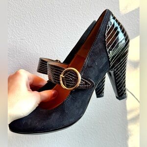 Sofft Florence Mary Jane Pump Size 8.5 Black Suede Leather Stitch
